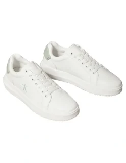 Calvin Klein Chunky Cupsole Ru Patch Lth Sneaker in Bright White/Silt Grey