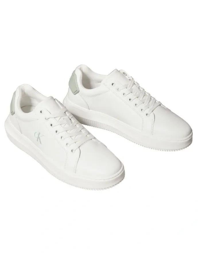Calvin Klein Chunky Cupsole Ru Patch Lth Sneaker in Bright White/Silt Grey
