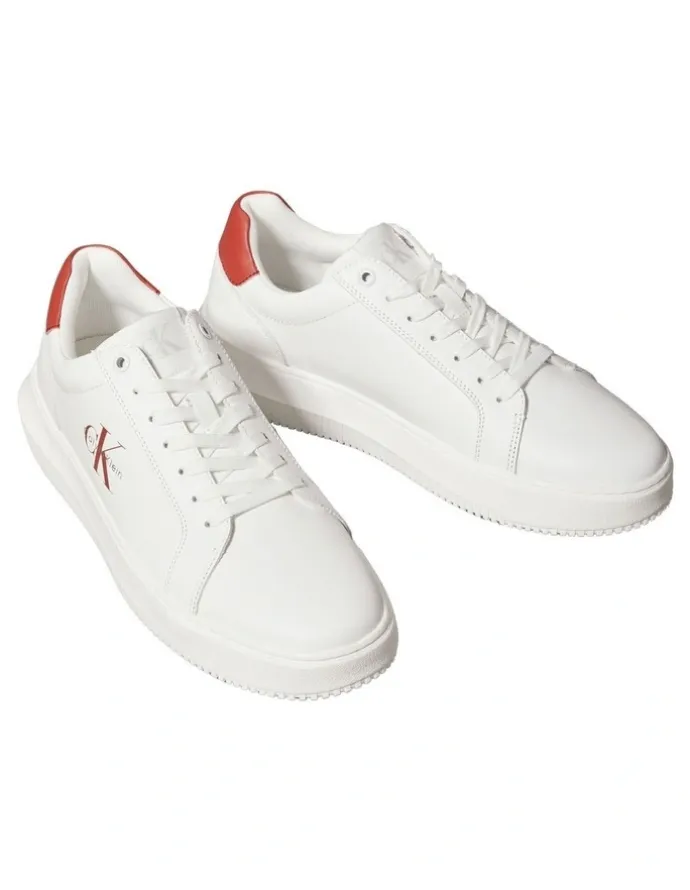 Calvin Klein Chunky Cupsole Mono Lth Sneaker in Bright White/Tand