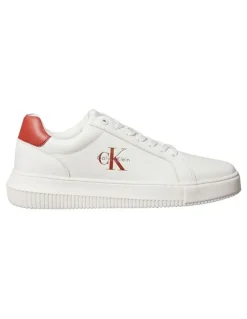 Calvin Klein Chunky Cupsole Mono Lth Sneaker in Bright White/Tand