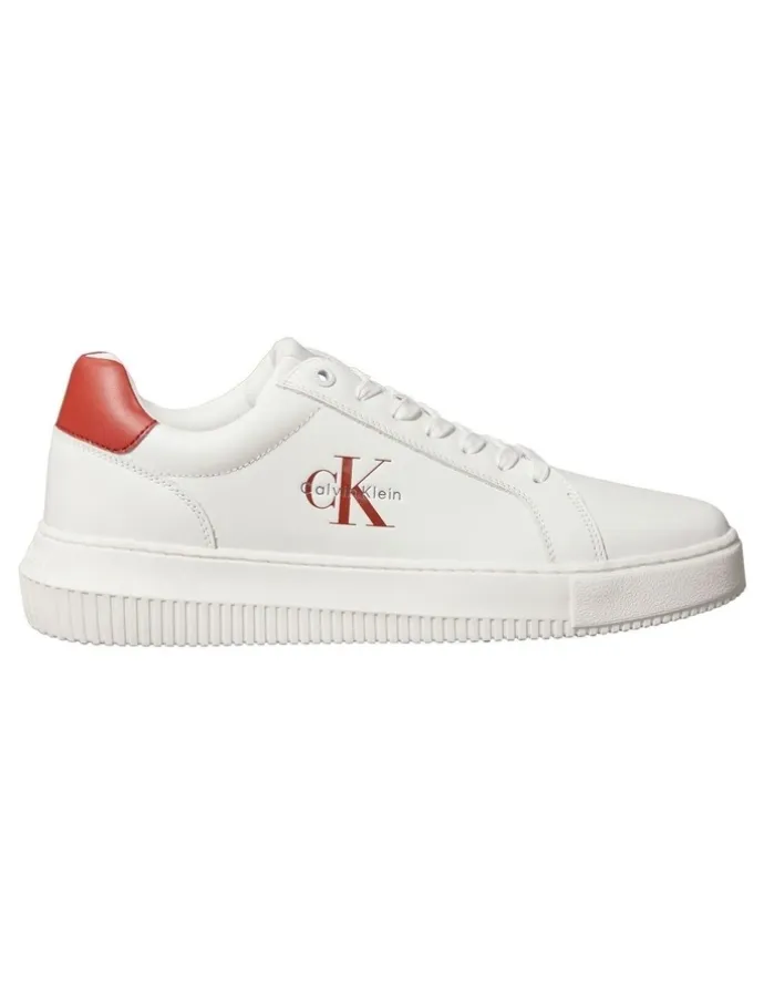 Calvin Klein Chunky Cupsole Mono Lth Sneaker in Bright White/Tand