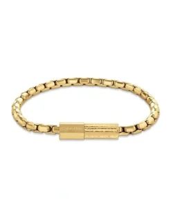 Calvin Klein Contoured Barrel Ionic Plated Thin Steel Chain Bracelet in Gold
