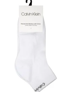 Calvin Klein Cotton Bamboo Athletic Quarter Socks 3-Pack in White