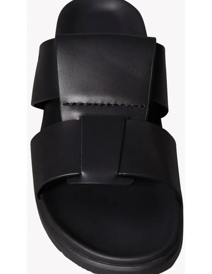 Calvin Klein Double T Leather Sandal in Black