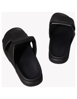 Calvin Klein Double T Leather Sandal in Black
