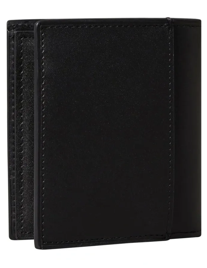 Calvin Klein Heavyweight Plaque East West Slim Tri Fold Wallet with Card Holder in Black