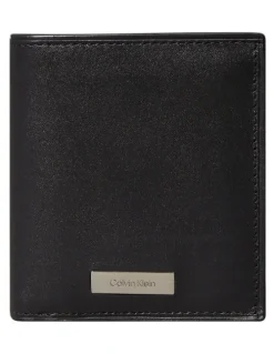 Calvin Klein Heavyweight Plaque East West Slim Tri Fold Wallet with Card Holder in Black