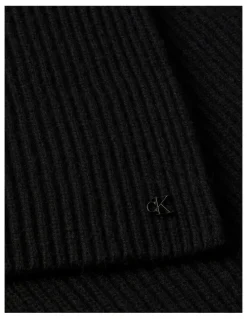 Calvin Klein Hw Wool Blend Knit Scarf in Black