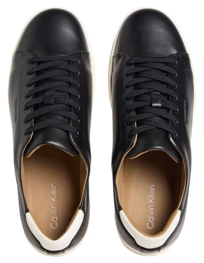 Calvin Klein Pure Low Laceup Cupsole Hf Lth Sneaker in Black/Marshmallow