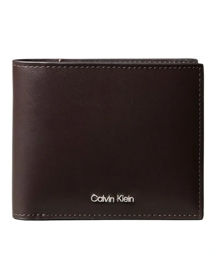 Calvin Klein Raised EW Bill Fold Wallet in Dark Brown