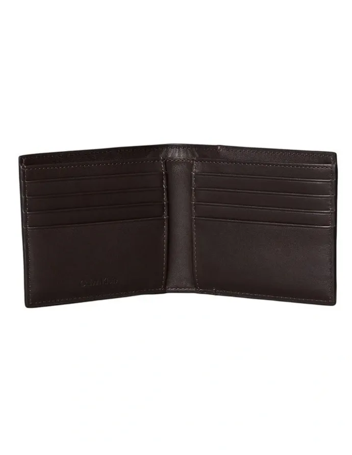 Calvin Klein Raised EW Bill Fold Wallet in Dark Brown