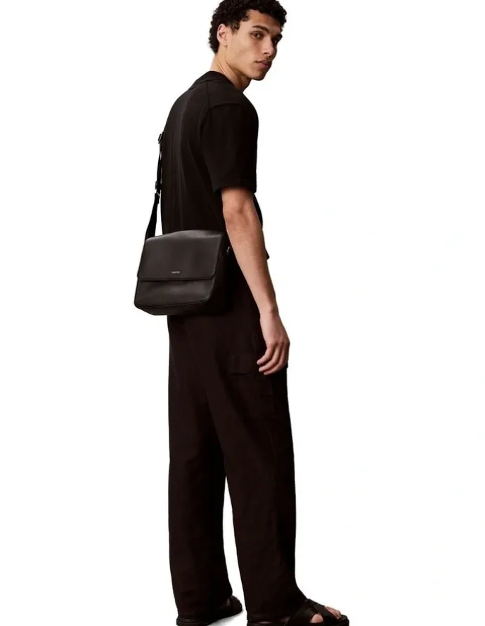 Calvin Klein Raised Flap Messenger Bag Black