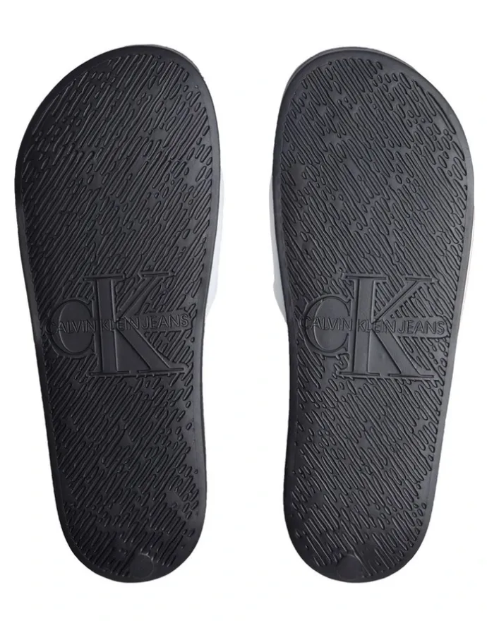 Calvin Klein Slide Jelly Mono Pu Sandal in Bright White/Black