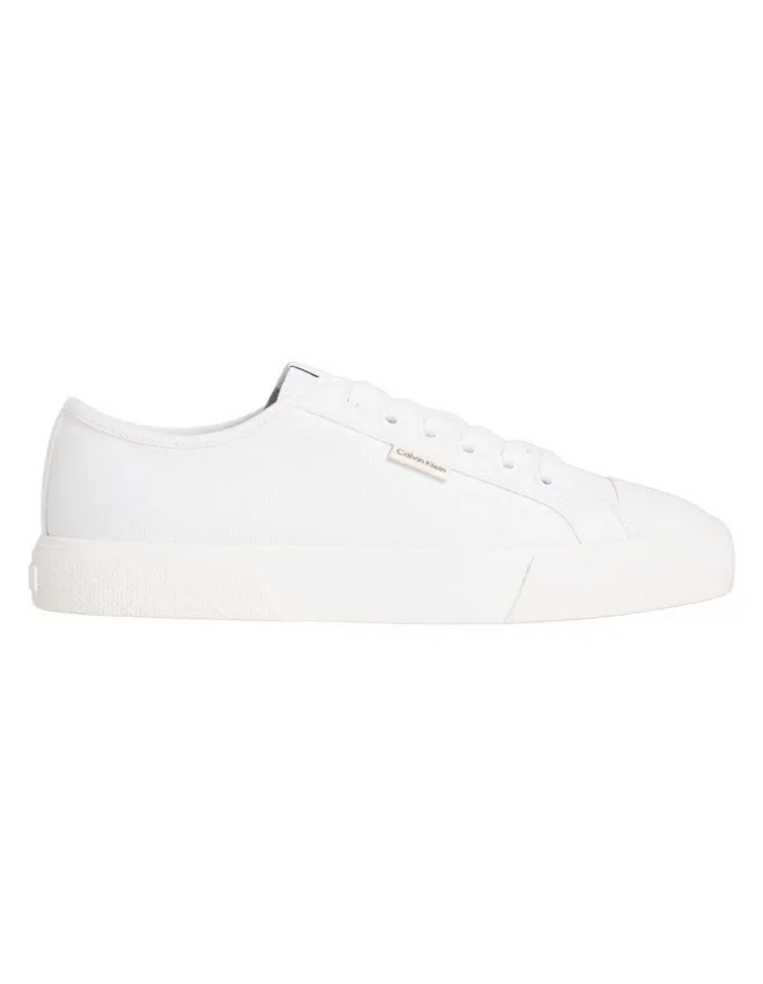 Calvin Klein Vulc Laceup Canvas Trainer Shoes in Triple Bright White