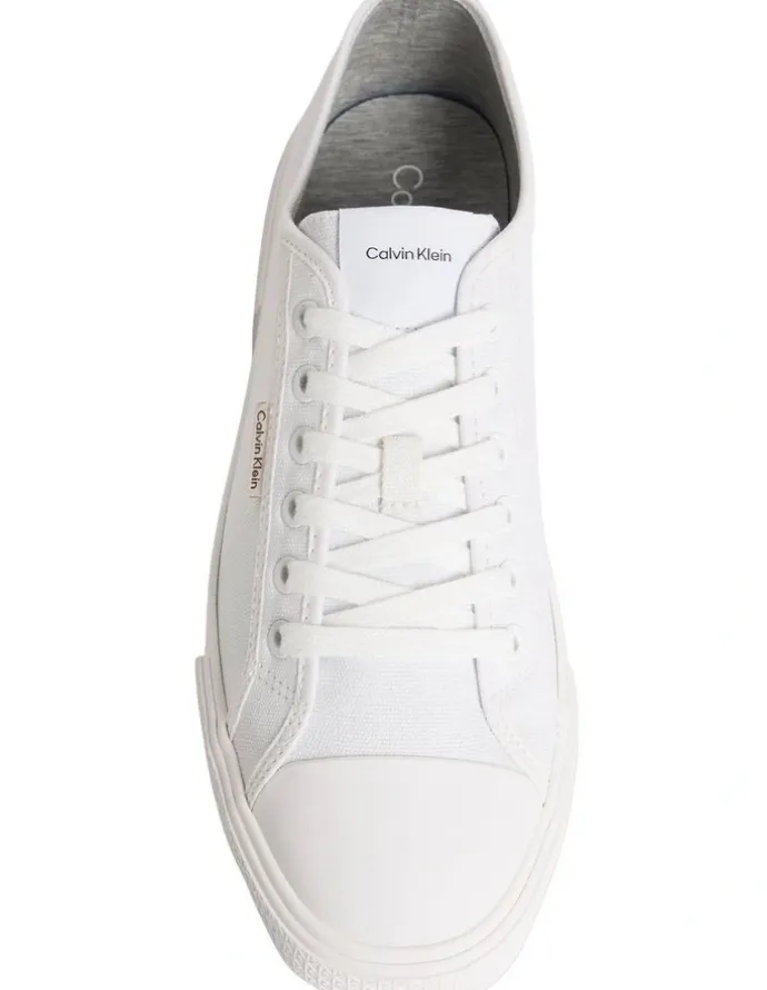 Calvin Klein Vulc Laceup Canvas Trainer Shoes in Triple Bright White