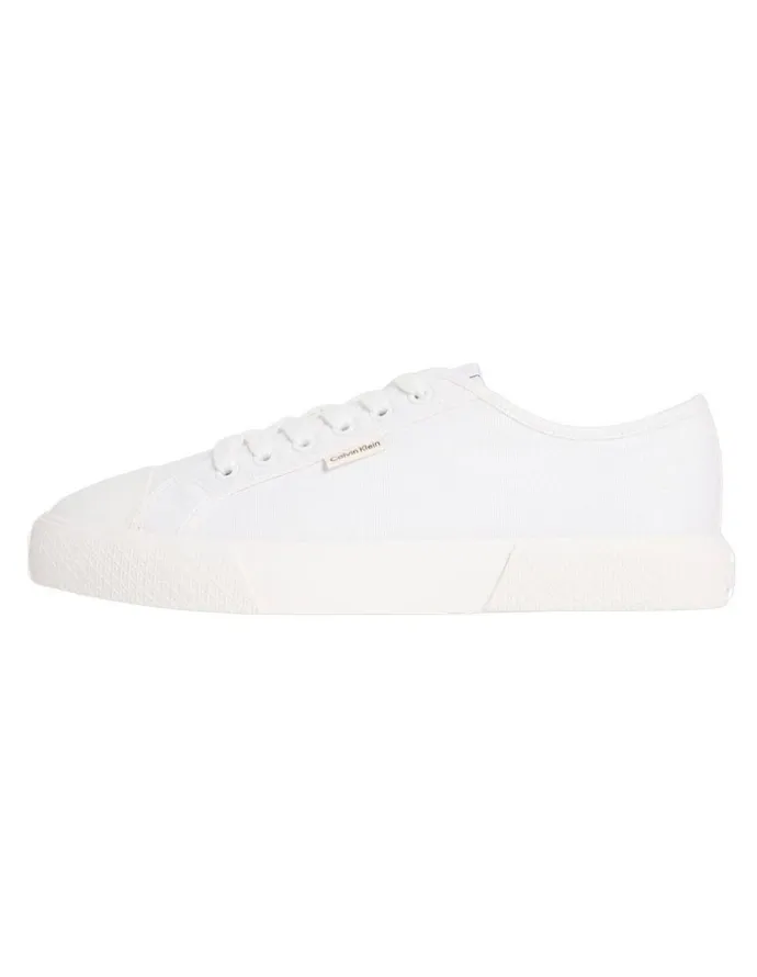 Calvin Klein Vulc Laceup Canvas Trainer Shoes in Triple Bright White