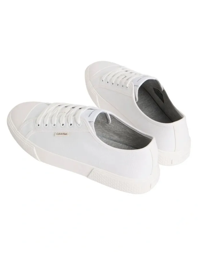 Calvin Klein Vulc Laceup Canvas Trainer Shoes in Triple Bright White