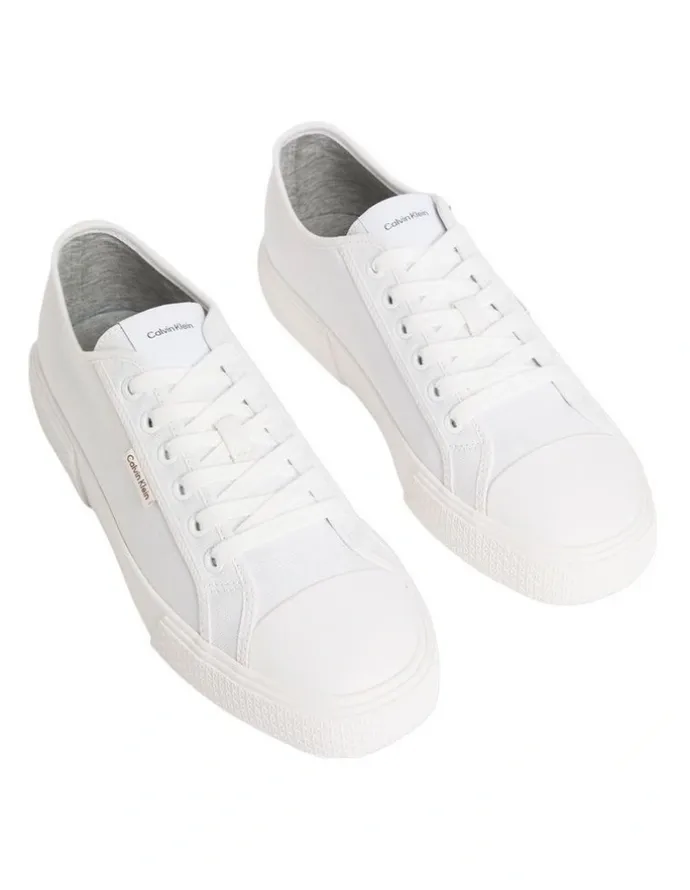 Calvin Klein Vulc Laceup Canvas Trainer Shoes in Triple Bright White