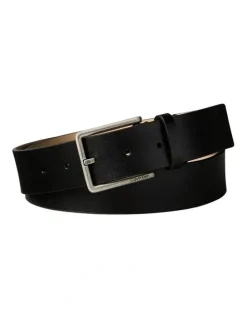 Calvin Klein Warmth Buckle Smooth Belt 35mm in Black/Antique Silver