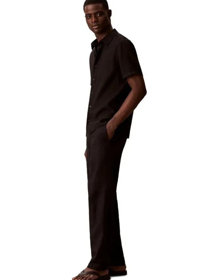 Calvin Klein Classic Linen Short Sleeve Shirt in Black
