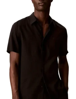 Calvin Klein Classic Linen Short Sleeve Shirt in Black