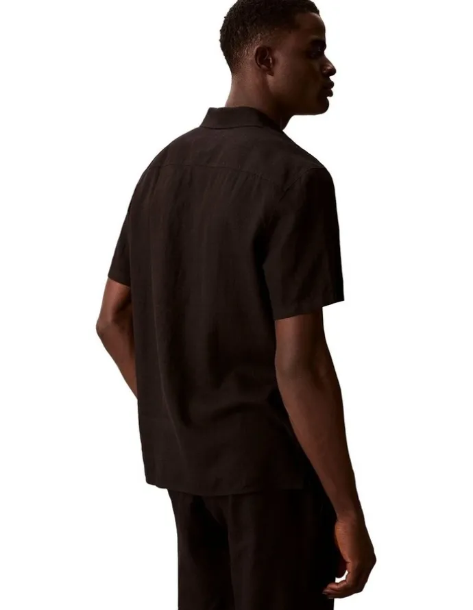 Calvin Klein Classic Linen Short Sleeve Shirt in Black