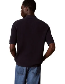 Calvin Klein Cotton Waffle Short Sleeve Polo Shirt in Dark Sapphire