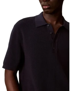 Calvin Klein Cotton Waffle Short Sleeve Polo Shirt in Dark Sapphire