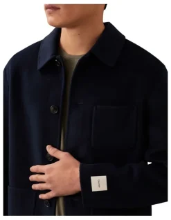 Calvin Klein Double Face Wool Blend Chore Jacket in Dark Sapphire