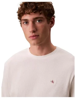 Calvin Klein Jeans Long sleeves Waffle Badge Crew Neck Tee in White
