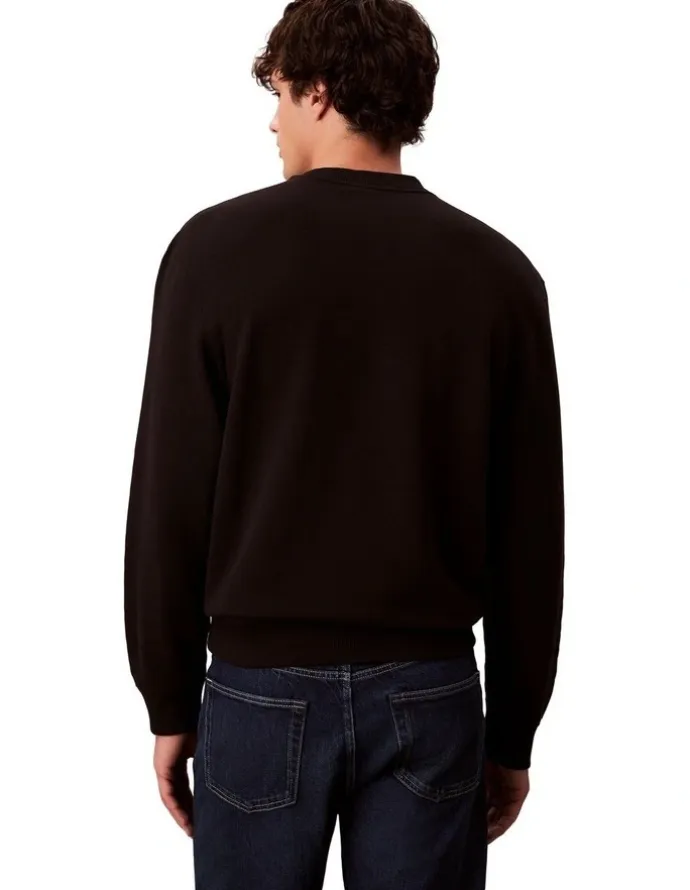 Calvin Klein Jeans Long Sleeves 350 Terry Monogram Crew Neck Sweatshirt in Black