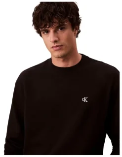 Calvin Klein Jeans Long Sleeves 350 Terry Monogram Crew Neck Sweatshirt in Black