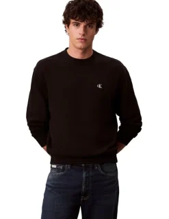 Calvin Klein Jeans Long Sleeves 350 Terry Monogram Crew Neck Sweatshirt in Black