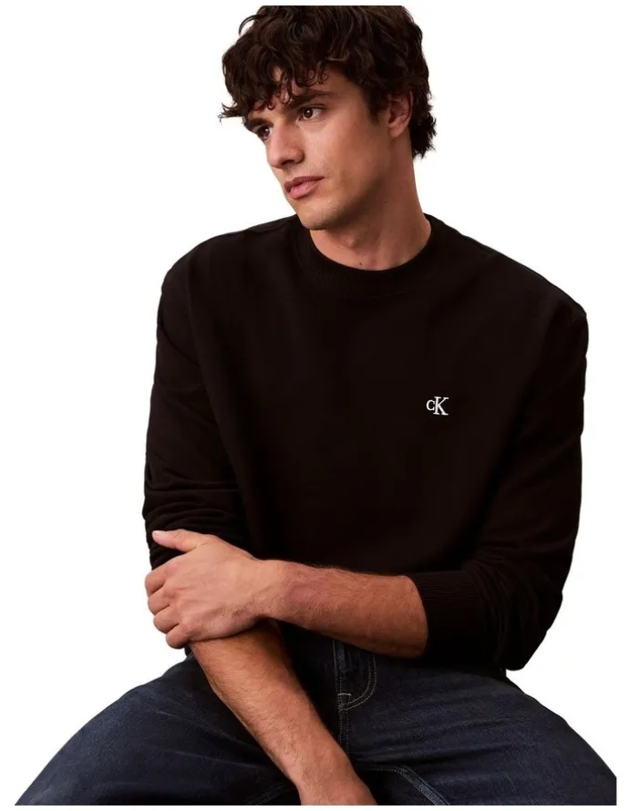 Calvin Klein Jeans Long Sleeves 350 Terry Monogram Crew Neck Sweatshirt in Black