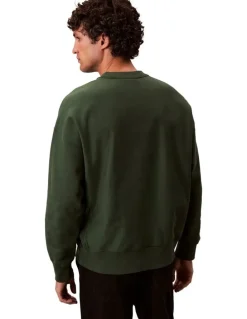 Calvin Klein Jeans Premium Terry Monogram Crew Neck Sweatshirt in Green
