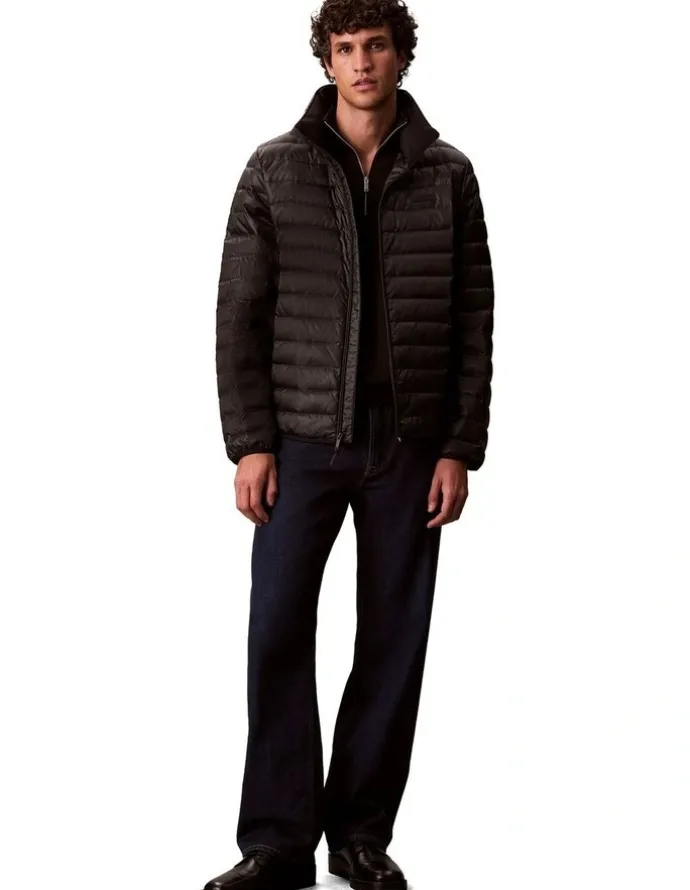 Calvin Klein Light Weight Nylon Channeled Puffer Jacket in Black