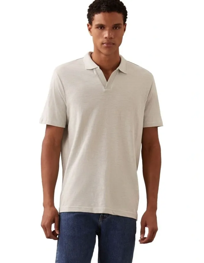 Calvin Klein Linen Cotton Cuban Collar Polo Shirt in Smoke