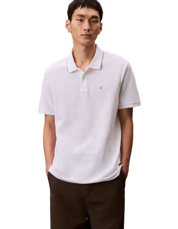 Calvin Klein Refined Pique Tipped Polo Shirt in Bright White