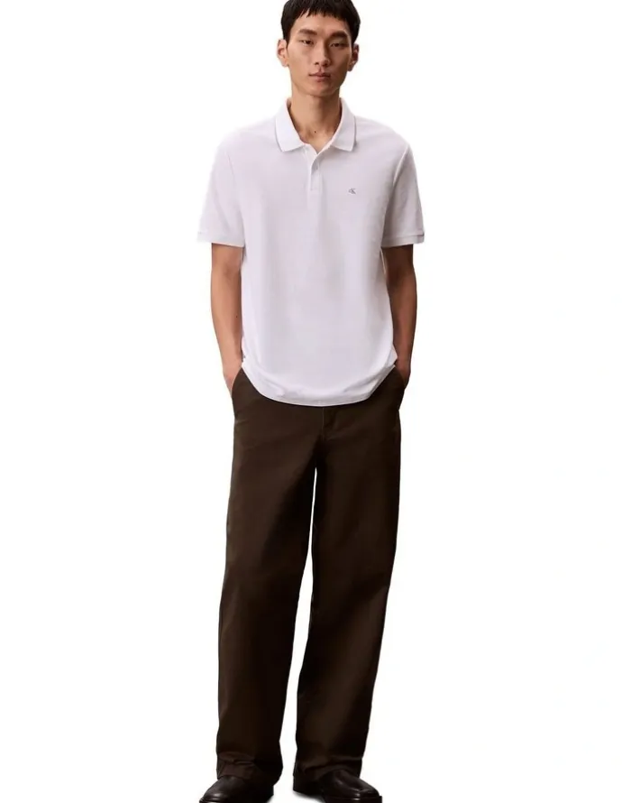 Calvin Klein Refined Pique Tipped Polo Shirt in Bright White
