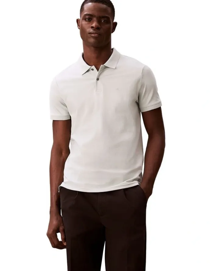 Calvin Klein Short Sleeve Slim Refined Pique Polo Shirt in Pale Meadow