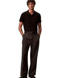 Calvin Klein Short Sleeve Slim Refined Pique Polo Shirt in Black