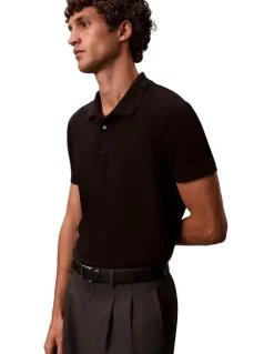 Calvin Klein Short Sleeve Slim Refined Pique Polo Shirt in Black