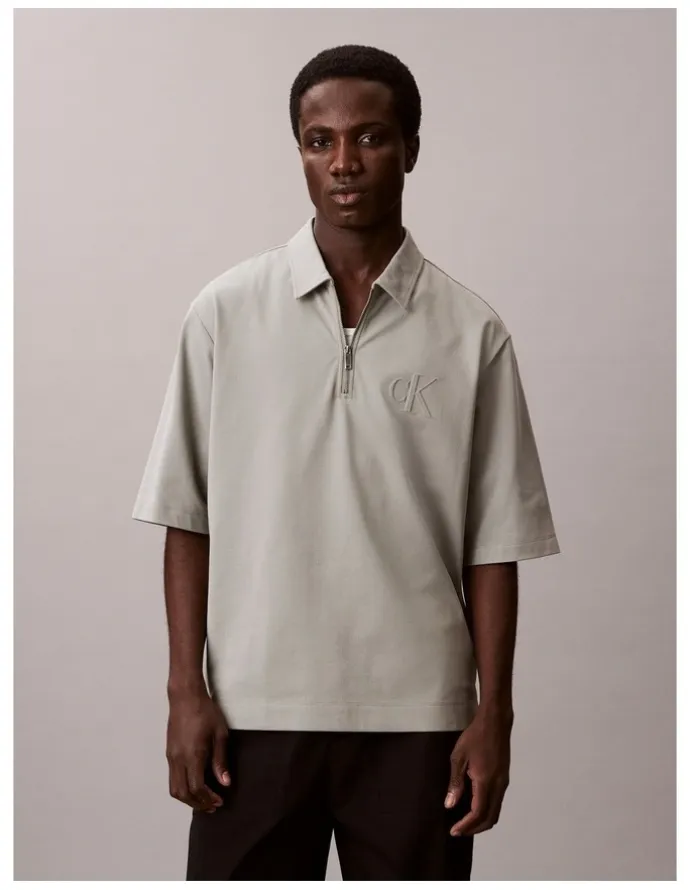 Calvin Klein Short Sleeve Supima Chest Embroidered Polo in Shadow