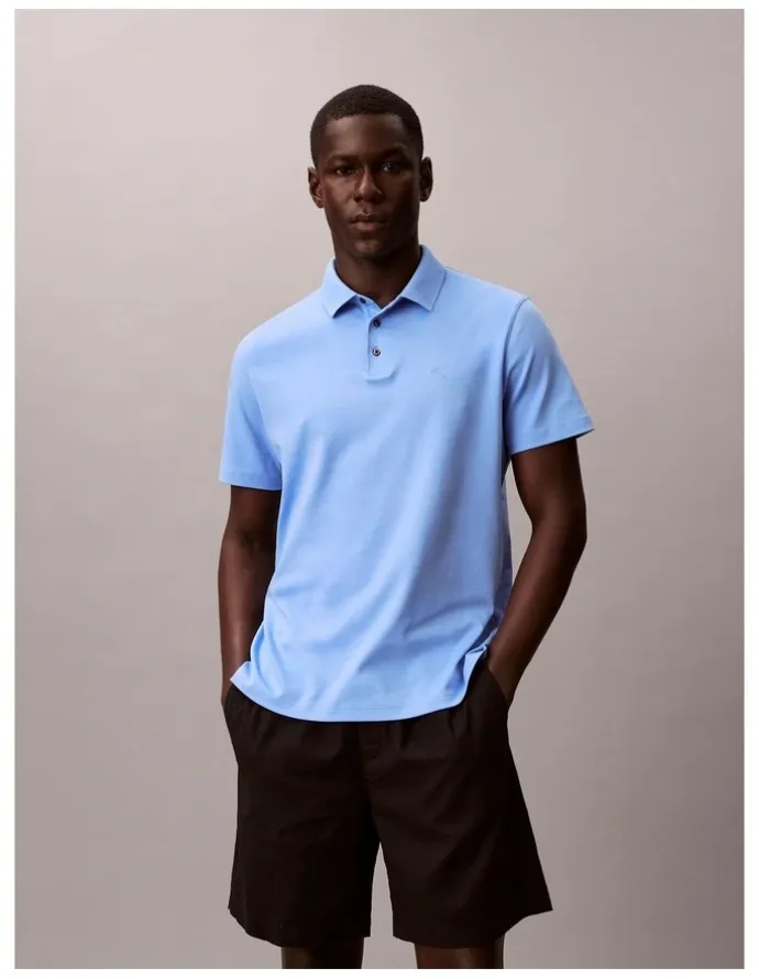 Calvin Klein Short Sleeve Supima Chest Embroidered Polo in Blue Descent
