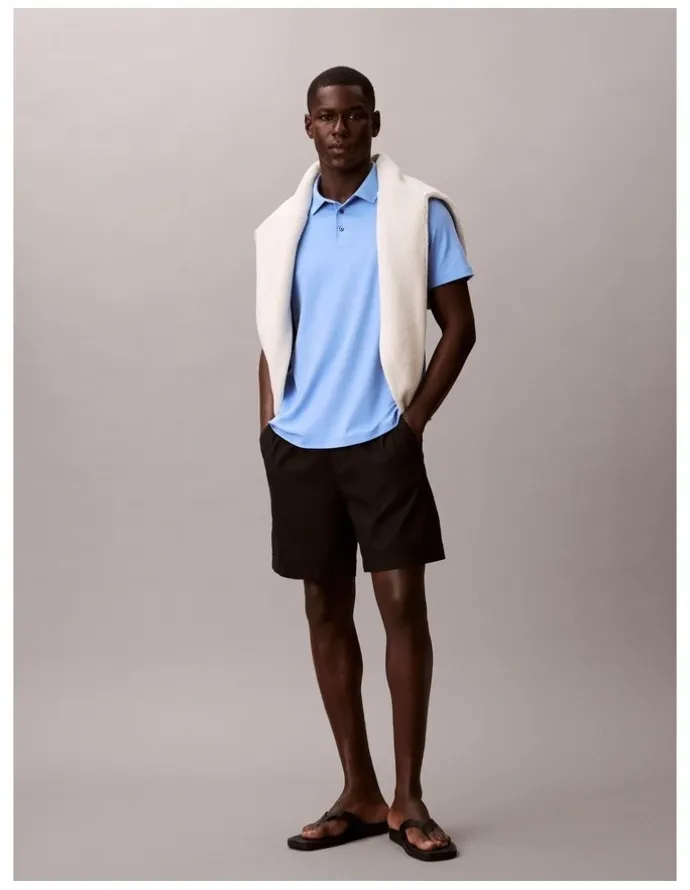 Calvin Klein Short Sleeve Supima Chest Embroidered Polo in Blue Descent