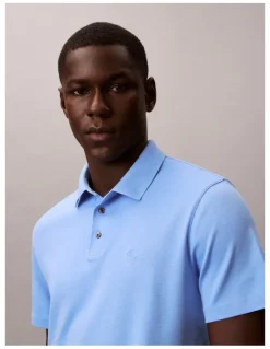 Calvin Klein Short Sleeve Supima Chest Embroidered Polo in Blue Descent