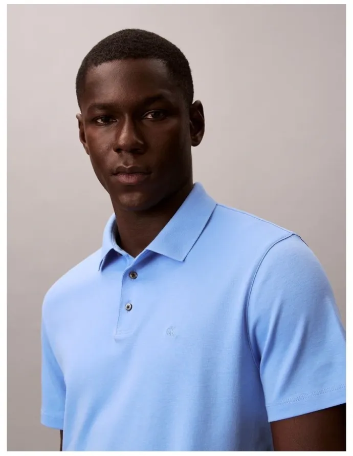 Calvin Klein Short Sleeve Supima Chest Embroidered Polo in Blue Descent