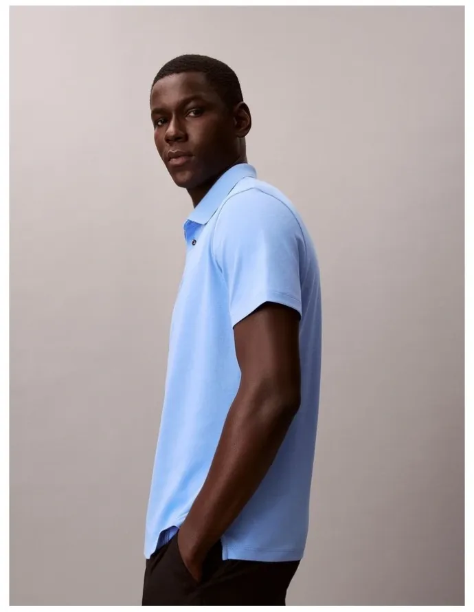 Calvin Klein Short Sleeve Supima Chest Embroidered Polo in Blue Descent