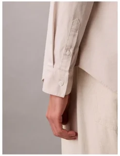 Calvin Klein Solid Oxford Long Sleeve Shirt White Pepper