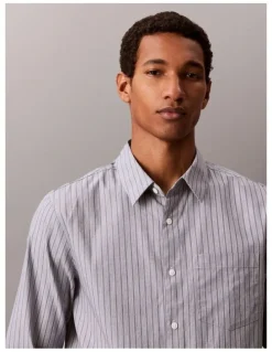 Calvin Klein Striped Washed Poplin Long Sleeve Shirt in Blue Nomad